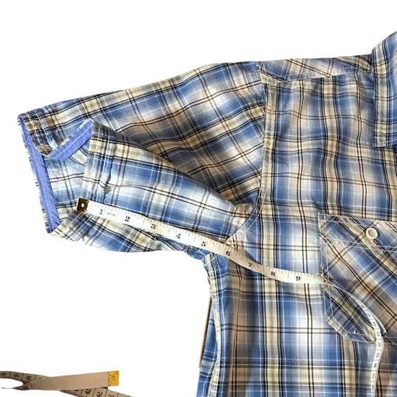 Original Weatherproof Vintage Blue White Button Down Shortsleeved Shirt Large - Picture 9 of 13